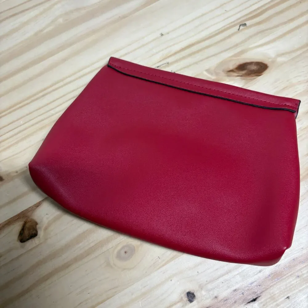 Folli Follie Womens Faux Leather Small Cosmetic Case Pouch Red Zipper Snake Skin